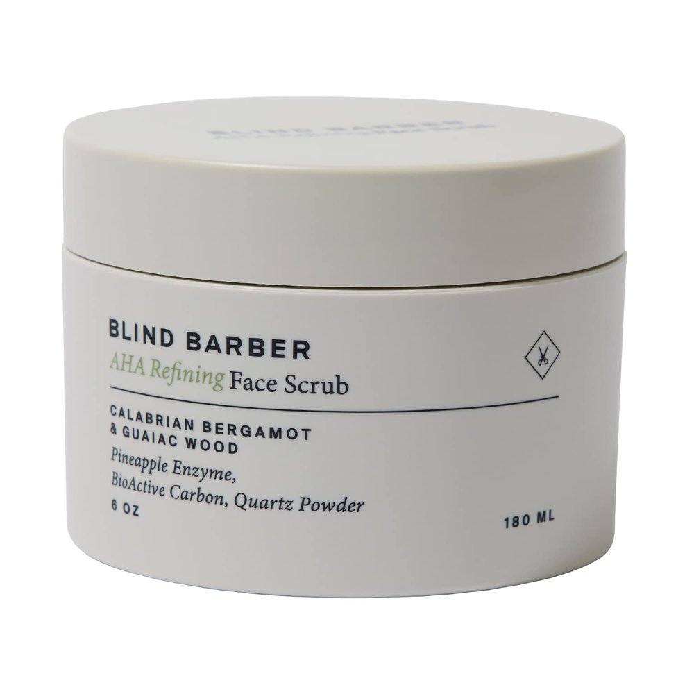 Blind Barber AHA Exfoliating Face Scrub - Daily Exfoliating Face Wash for Men - Cleanse Dirt & Excess Oil, Clear Clogged Pores & Smooth Skin Texture - Facial Scrub with Quartz Powder (6 Oz)