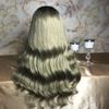 13x4 Right Side Part Long Galactic green Colored Loose Body Wave wigs Long Wavy Lace Front Wigs 100% Human Hair Wig Ombre 1B Light Olive with Natural Hairline for Women 150% Density(12inch, Light Olive Green) view 3