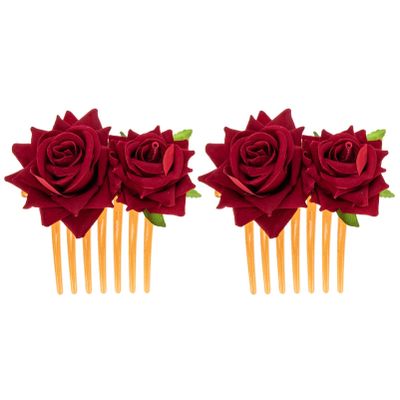 Beaupretty 2pcs Bridal Hair Comb Fabric Rose Flower Design Elegant Wedding Hair Accessories for Brides and Bridesmaids