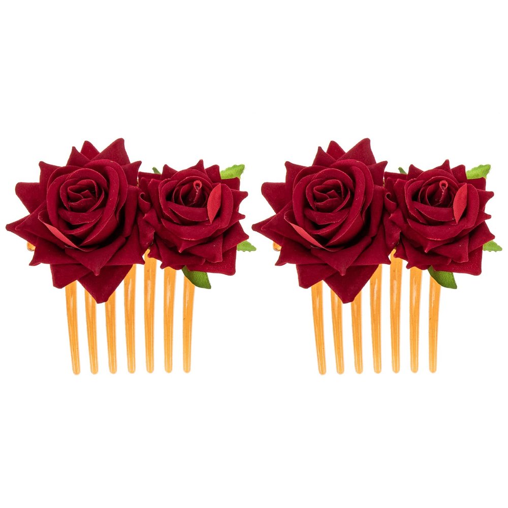 Beaupretty 2pcs Bridal Hair Comb Fabric Rose Flower Design Elegant Wedding Hair Accessories for Brides and Bridesmaids