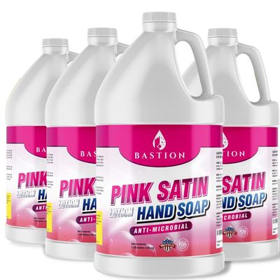 Bastion Antimicrobial Hand Soap: Silky Pink Lotion Liquid Hand Wash -Bulk Four Gallons (512 oz) Refill Jug. PH Balanced Ultra-Strength. Made In USA