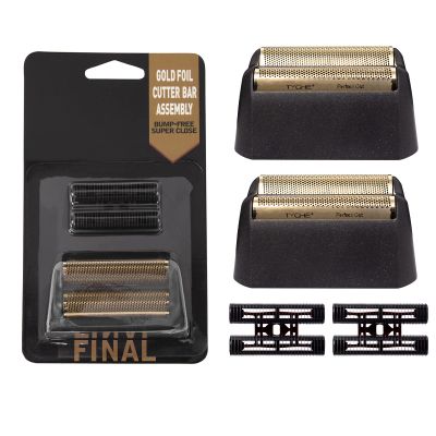 2 pcs Professional 5 Star Series Finale Shaver Shaper Replacement Super Close Gold Foil and Cutter Bar Assembly, Compatible with Wahl Shaver Foil Model 7043-100,Shaving for Barbers and Stylists