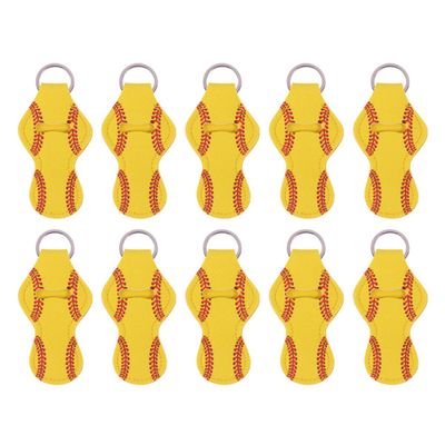 20Pcs Holder Keychain, Neoprene Keychains Holder Bulk, Yellow Baseball Design Lipstick Balm Cover for Handbag Hanging Pendants Travel