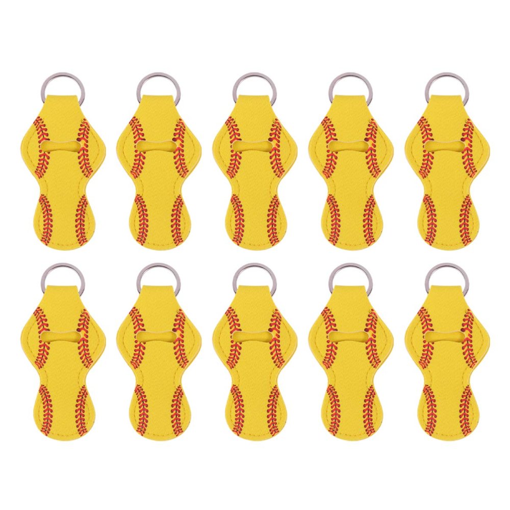 20Pcs Holder Keychain, Neoprene Keychains Holder Bulk, Yellow Baseball Design Lipstick Balm Cover for Handbag Hanging Pendants Travel