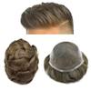 Mens toupee hairpieces human hair system for men hair piece replacement lace front mens hair unit poly skin toupee for men Gray Natural Wigs for men 7"x9",#610 Light Brown+10% Gray-90% Light Density view 1