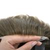Mens toupee hairpieces human hair system for men hair piece replacement lace front mens hair unit poly skin toupee for men Gray Natural Wigs for men 7"x9",#610 Light Brown+10% Gray-90% Light Density view 4
