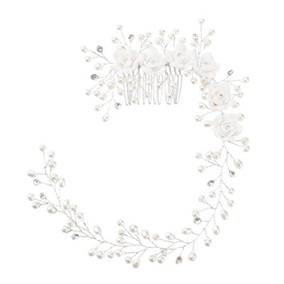 OSALADI 1PC Handmade Pearls Wedding Hair Vine Elegant Bridal Headpiece Delicate Flowers Rhinestones Headdress Hair Accessories Hair Comb for Bride Bridesmaid