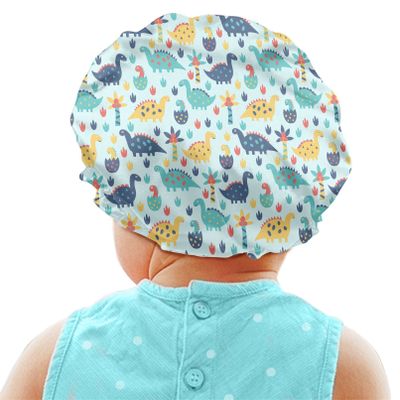 Babrukda Cute Dinosaur Novelty Print Kids Satin Sleep Cap, Elastic Adjustable Band Hat Night Sleeping Head Cover for Hair Stylish Satin Bonnet Beanie Hat for Girls Boys Toddler Baby