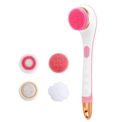 XIXIDIAN Shower Brush for Body,Electric Shower Brush Rechargeable Rotating Long Handle Back Scrubber Suitable for Body Cleansing Exfoliation Waterproof (Color : Pink)