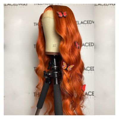 Wigs Orange Lace Front Wig Synthetic for Women Preplucked 20-26 Inch for Daily Party (Color : Ginger orange, Wig Length : 20inches)