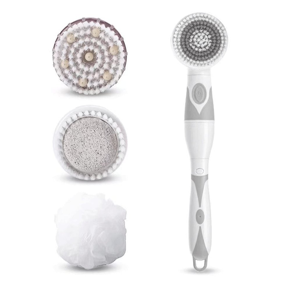 XIXIDIAN Electric Bath Brush Massager Back-Rubbing Brush Long Handle Spinning Body Cleaning Spa Massage Shower Brush (Color : Gray)
