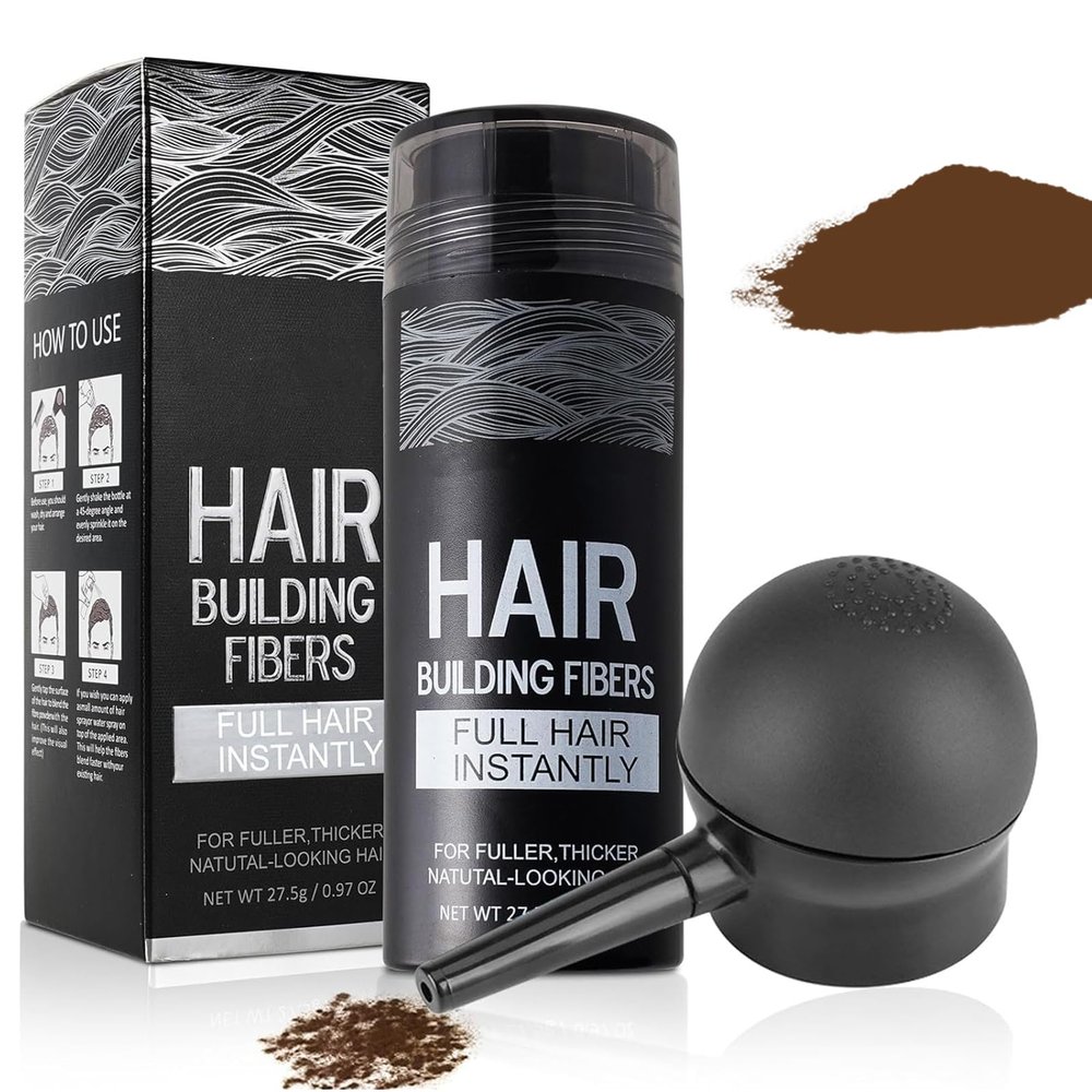 Hair Building Fibers for Thinning Hair with Spray Applicator Pump Nozzle - Natural & Undetectable,Instantly Thicker Fuller Hair Conceals Hair Loss 30 Sec,4 Shades for Men & Women,27.5g (Medium Brown)