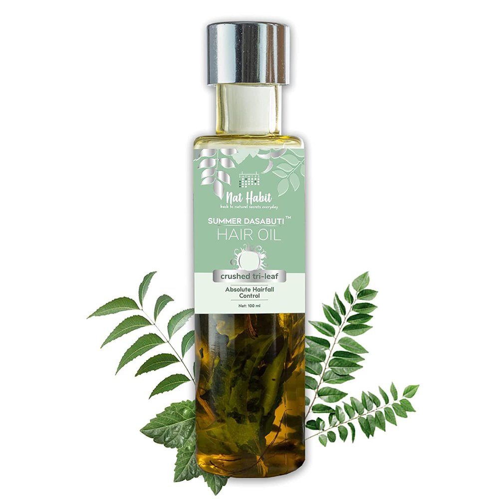 A.K. NAT Habit TriLeaf Hair Fall Control Summer Dasabuti Hair Oil | Hair & Scalp Massage, Hair Growth, Dry Frizzy Hair | Ayurvedic, Herbal, Fresh Made | Castor, Coconut, Amla (100ml)