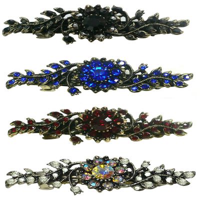 Set of 4 JCGY Mid Size Ornate Crystal Barrette Sparkly Crystals 5A86600-1-4jetGsapRubyCab
