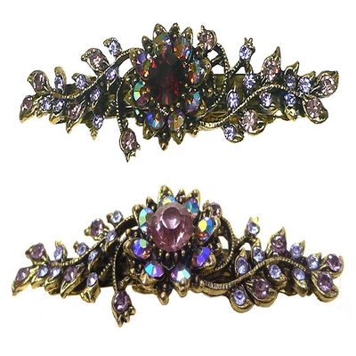 Set of 2 JCGY Mid Size Ornate Crystal Barrette Sparkly Crystals French Clasp 5A86600-1-2AmeLavender