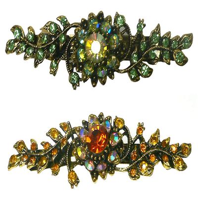 Set of 2 JCGY Mid Size Crystal Barrette Sparkly Crystals French Clasp 5A86600-1-2grnTop
