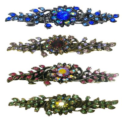 Set of4 JCGY Mid Size Ornate Crystal Barrette Sparkly Crystals5A86600-1-5nSapAmePinkABGrn