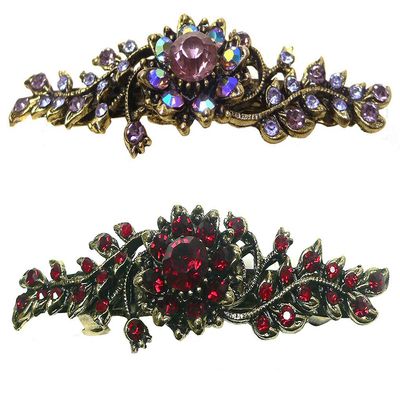 Set of 2 JCGY Mid Size Crystal Barrette Sparkly Crystals French Clasp 5A86600-1-2lavenderRuby