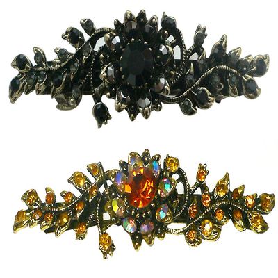 Set of 2 JCGY Mid Size Crystal Barrette Sparkly Crystals French Clasp 5A86600-1-2jetTop