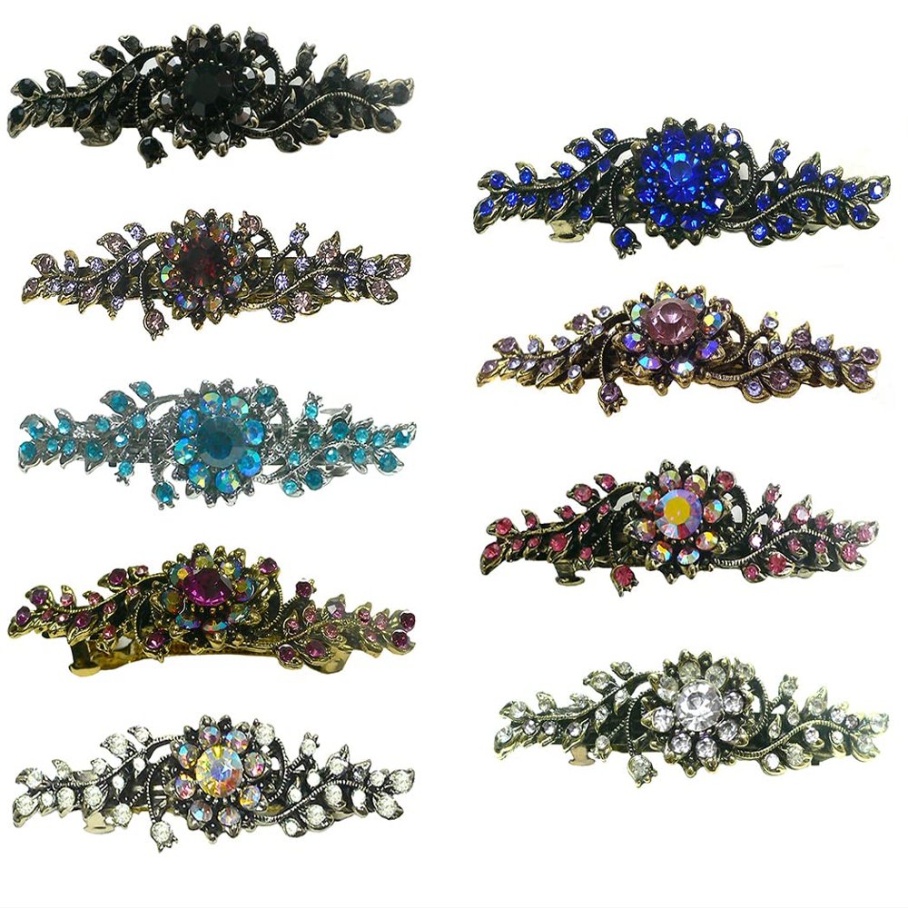 Set of 9 JCGY Mid Size Crystal Barrette Sparkly Crystals 9 Colors 5A86600-1-9