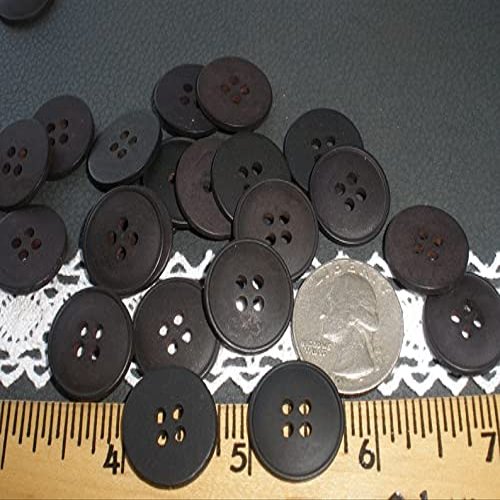 100 Cool Vintage Basic Matte Black-Brown 4-Hole 3/4" eLAET Buttons Plastic 19MM 30L Rounded Front Rim Bulk Headband Ear Saver Buttons Flat Back