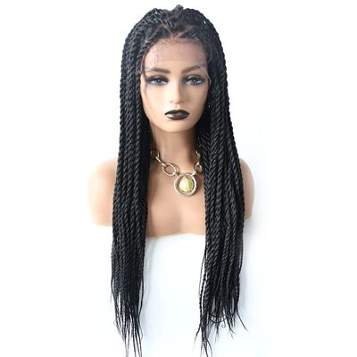 LYRICAL HAIR Twist Braids Women Wig with Baby Hair 12.5"X4.75" Swiss Lace Front Lightweight Hand Braided Glueless Wigs Synthetic 31" Long Hair (LL603663A, #1B Black Color)