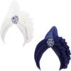 2 Pieces African Laminated Turban Cap ASO Oke Gele Head Wrap Auto Headtie Nigerian Hair Bonnet for Women Headwear (Sapphire+White) view 1