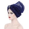2 Pieces African Laminated Turban Cap ASO Oke Gele Head Wrap Auto Headtie Nigerian Hair Bonnet for Women Headwear (Sapphire+White) view 3