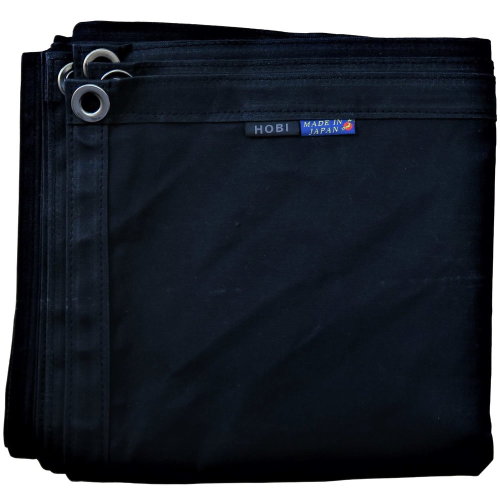 HOBI Canvas Tarp 4L 6.6'6.6, [Made in Japan] 8 Oz. 22 Mil Thick Water Resistant Paraffin Coating Big Grommet4 [RoughTough] Very Light Weight Heavy Duty All Black Third Survive TARP