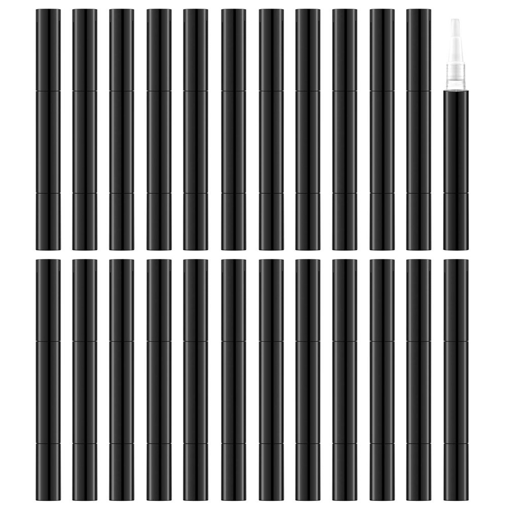 Lil Ray 3ml Empty Nail Oil Pen with Brush, Twist Pen for Tooth Whitening, Gel Lip Gloss Container, Eyelash Growth Liquid Tube(Black, 24 PCS)