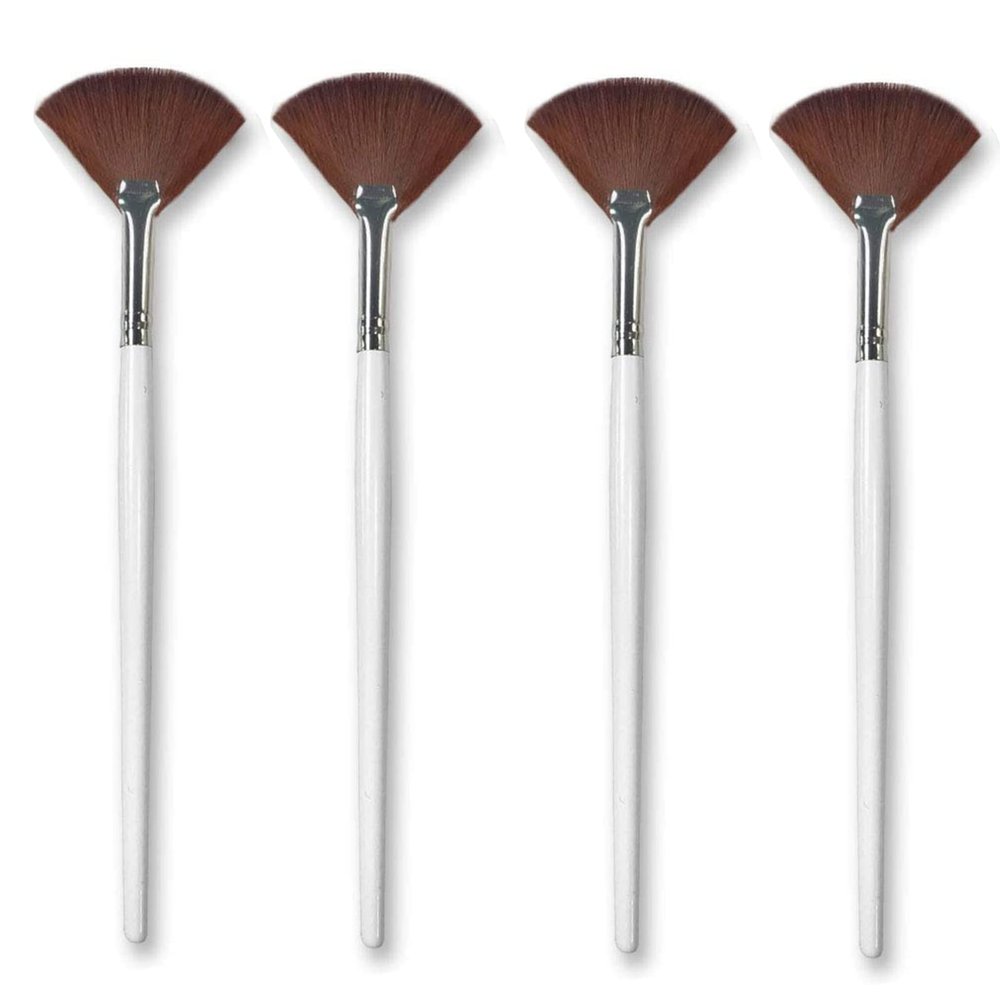 4 Pack Fan Brushes Fan Mask Brush Set, Facial Mask Brush Mask Applicator Brush for Peel Mask Makeup Tool (Brown)