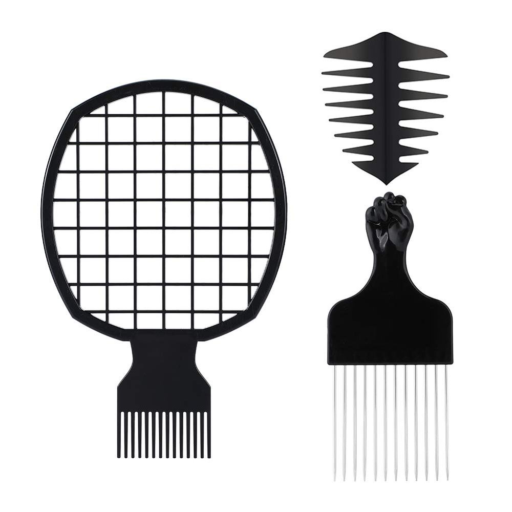 3pcs for 1set Twisted Up Comb, Afro Metal Pick Comb Hairstyle Tools for Men