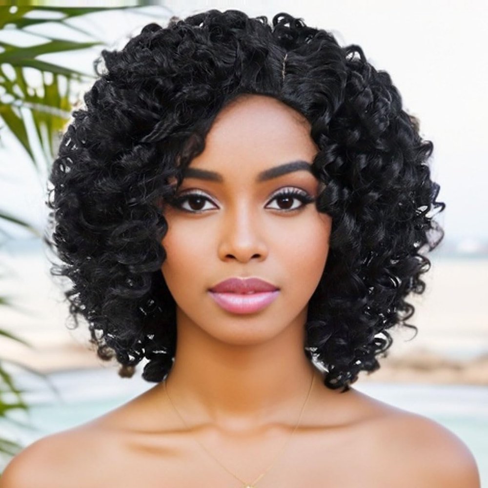 GNIMEGIL Short Black Curly Wigs For Women Afro Brunette Hair African American Wigs Lady Synthetic Wig Hairstyles Outfits Casual Natural Daily Wear