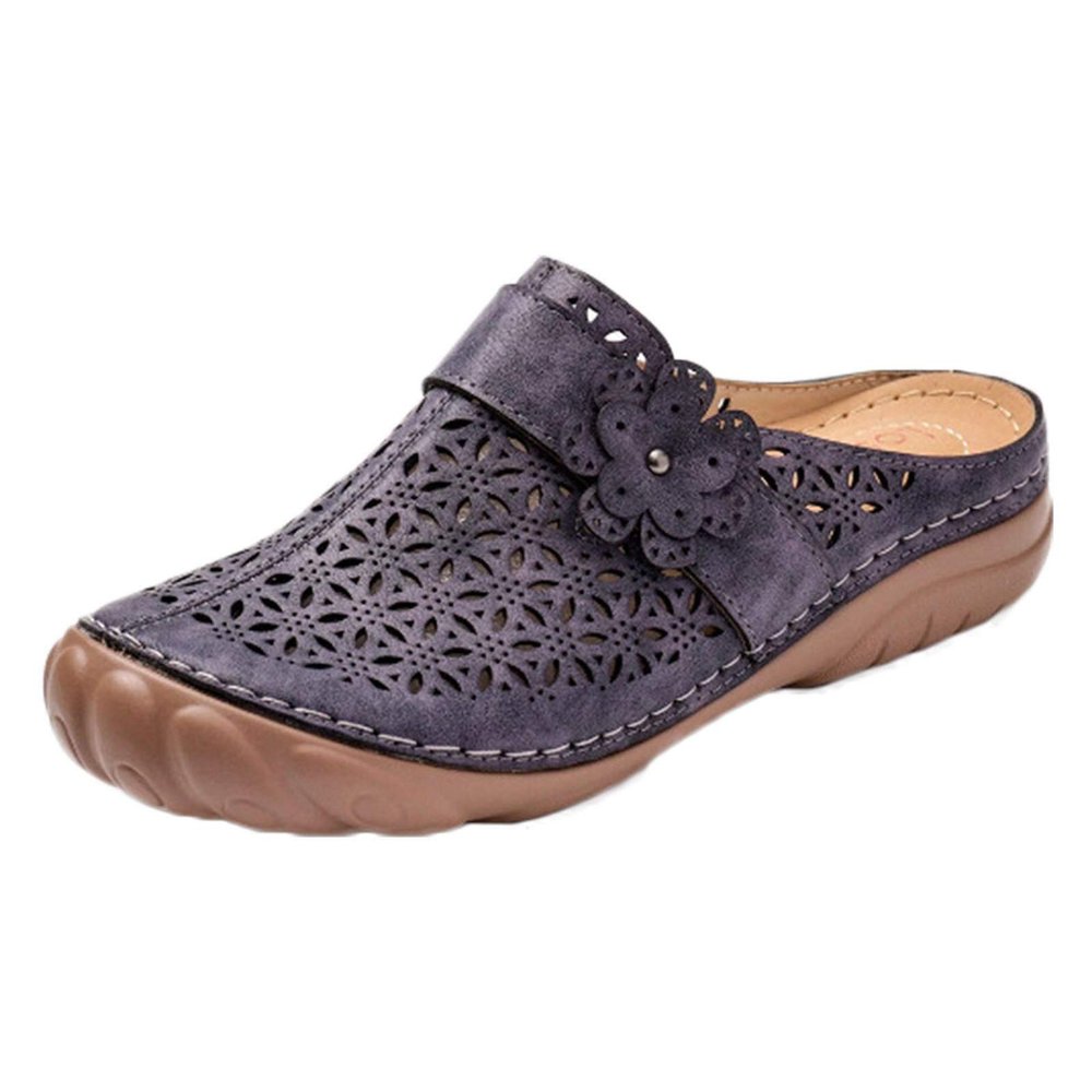 oiangi Comfortable Wedge Sandals for Women Casual Summer Carved Flower Hollow Closed Toe Wedge Slip-on Slipper Soft Baotou Breathable Home Outdoor Shoes