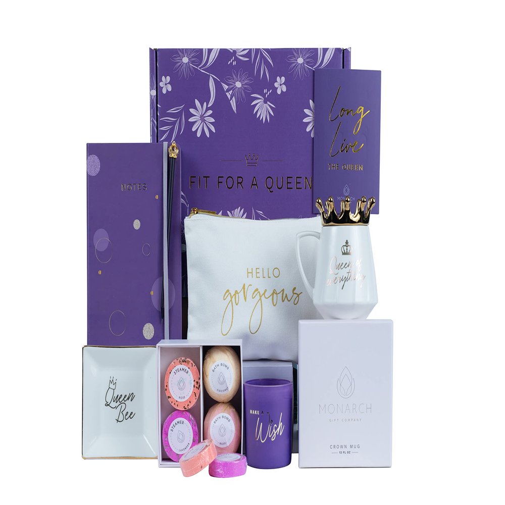 Birthday Gifts for Women Royal Queen - Relaxing Thank You, Anniversary, Mothers Day Gift Basket - Gifts for Mom, Best Friend, Sister and Daughter - 12 Pack Gift Box Set with Greeting Card