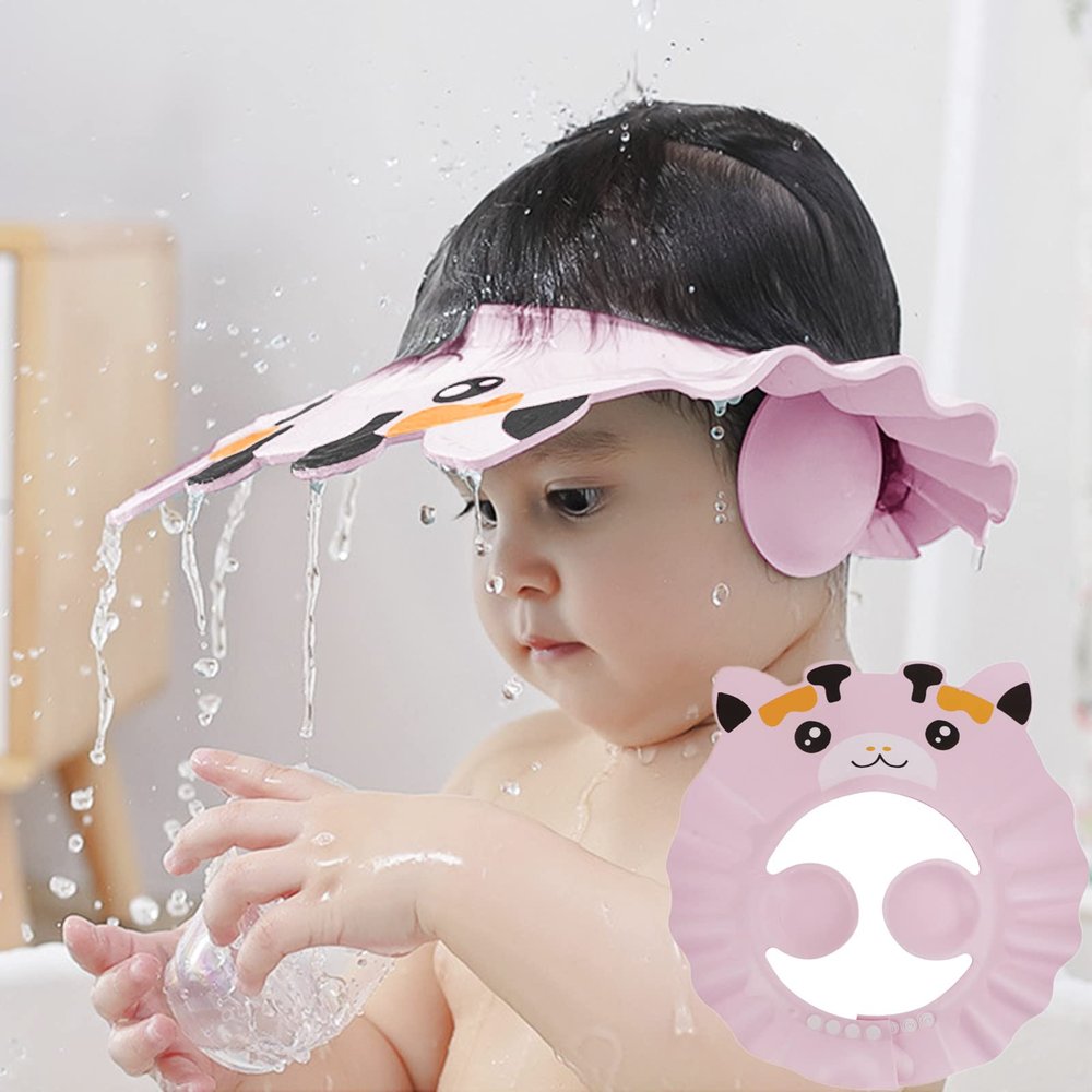 Kids Shower Cap Toddler Bath Shampoo Cap Earmuff Visor Shield Hat Prevent Water Entering Eyes Ears Face Bathing Shade Cap Adjustable Bathing Tub Head Hair Rinser Hat Bath Shower Protector