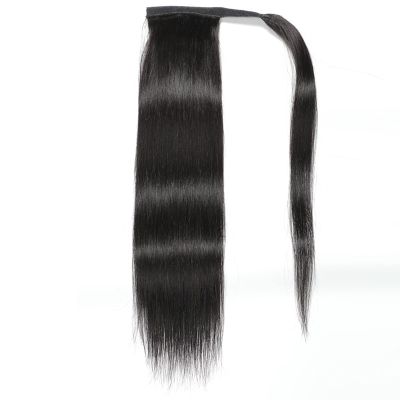 Luovce Ponytail Extension Human Hair Straight Wrap Around Ponytail Clip in Hair Extension 14 inches Natural Colour