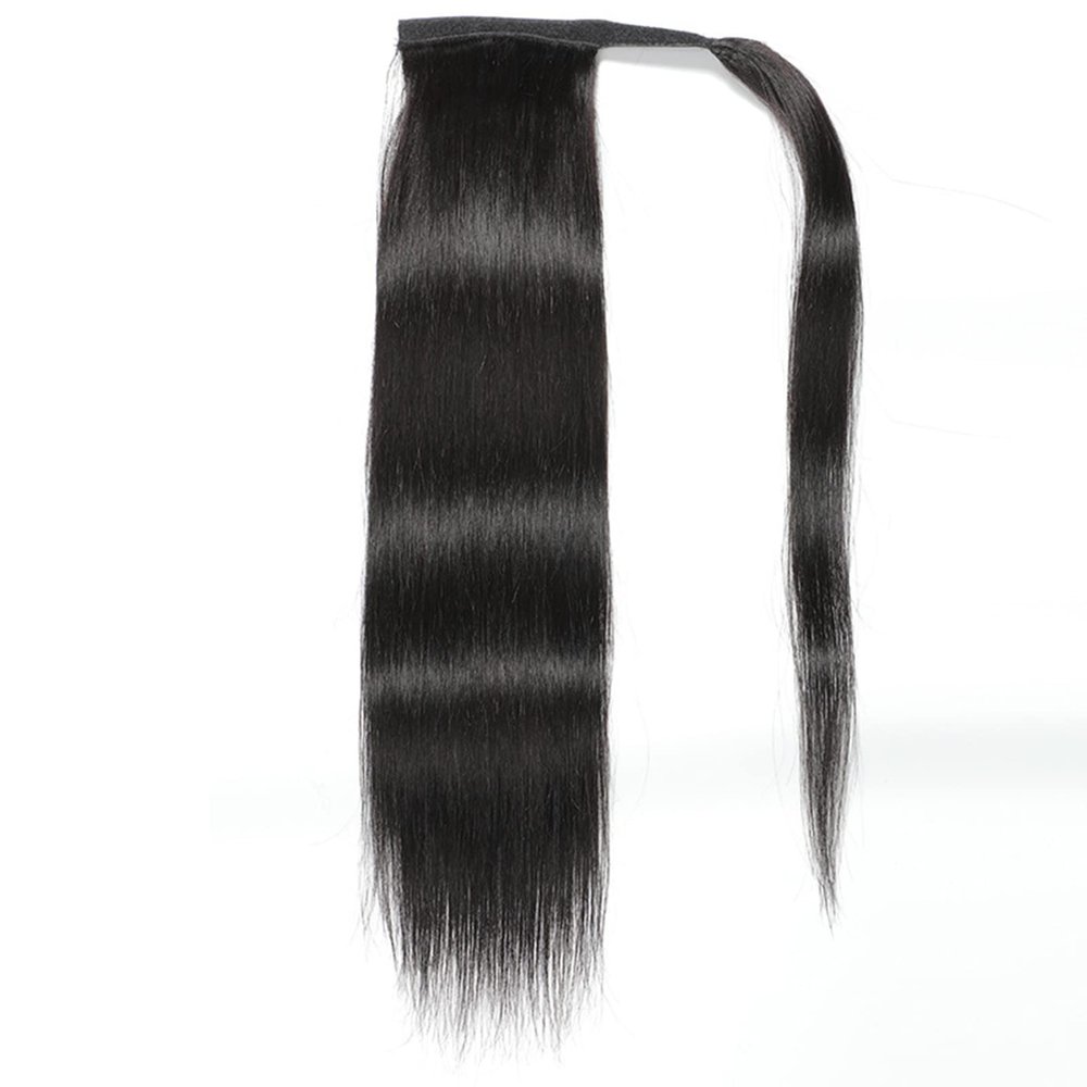 Luovce Ponytail Extension Human Hair Straight Wrap Around Ponytail Clip in Hair Extension 14 inches Natural Colour