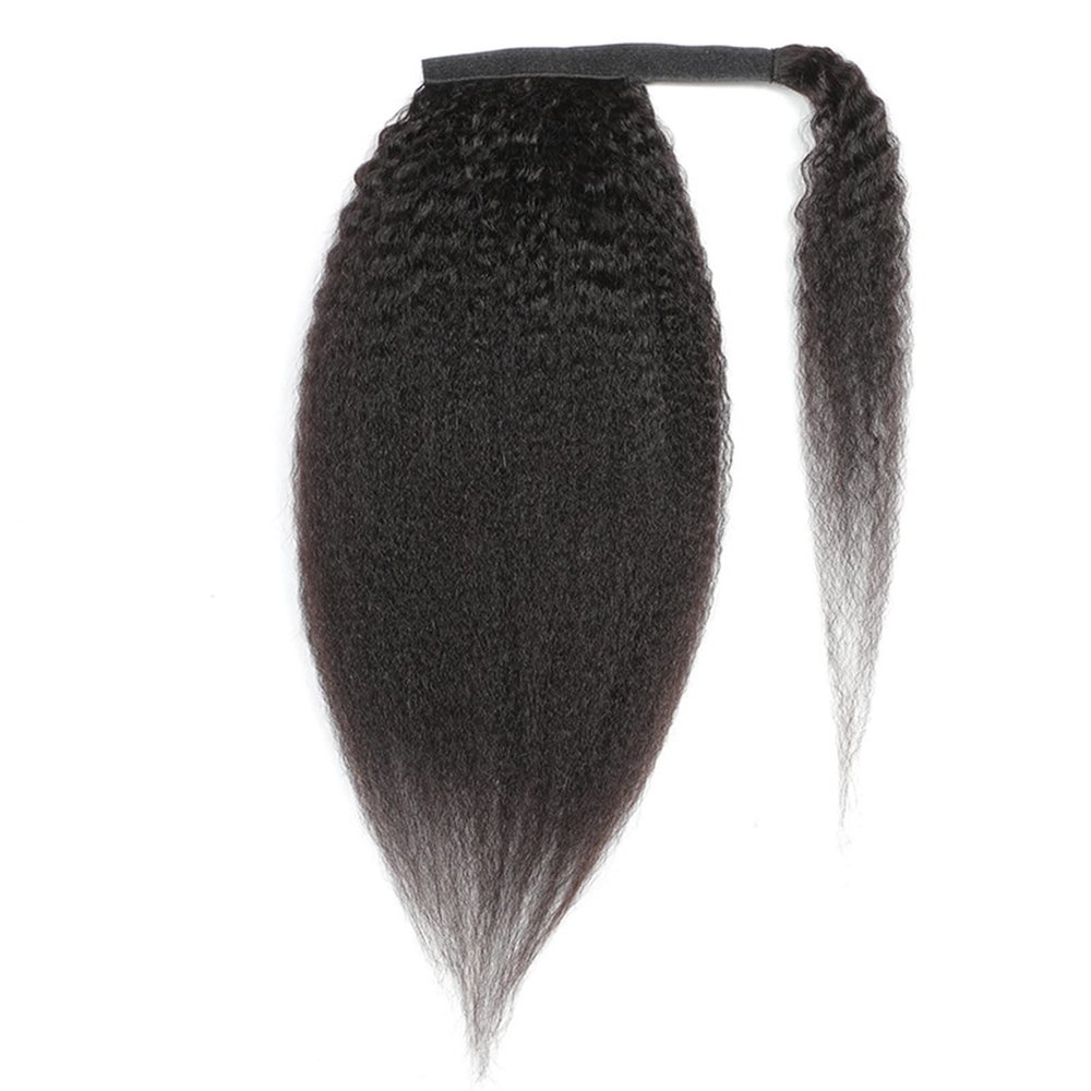 Luovce Ponytail Extension 100% Human Hair Kinky Straight Wrap Around Ponytail Hair Extension 22 inches Natural Colour