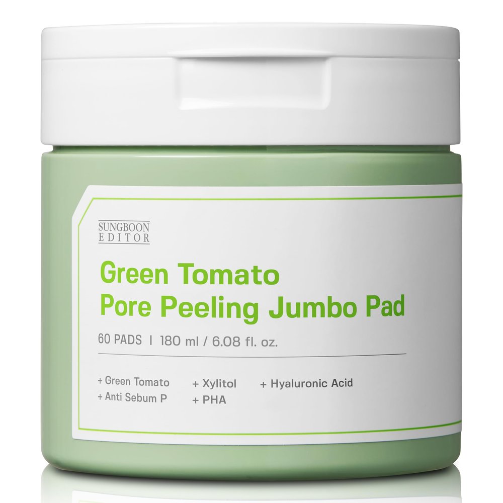 SUNGBOON EDITOR Green Tomato Pore Peeling Pads, PHA Toner Pads, 60 Sheets
