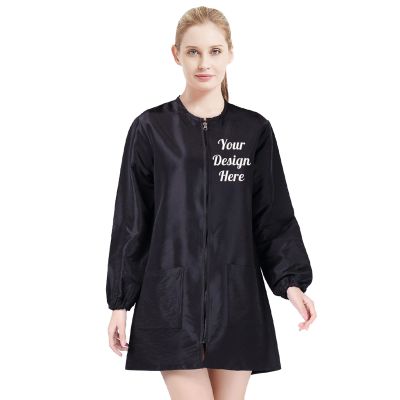 TopTie Custom Satin Long Sleeve Salon Smock, Unisex Barber Cape Jacket for Hair Stylist or Pet Grooming-Black-M