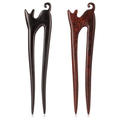 2PCS Wooden Hair Sticks French Twist Hair Pin, Handmade Ebony Sandalwood Hair Forks Hair Sticks for Buns, Vintage Chinese Hair Pins Hair Chopsticks for Long Thick Hair Women Chignon Bun Updo Hairstyle