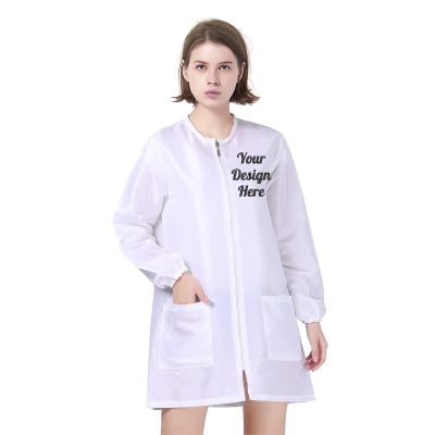TopTie Custom Satin Long Sleeve Salon Smock, Unisex Barber Cape Jacket for Hair Stylist or Pet Grooming-White-M