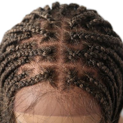 13"X6.5" Hand Tied Swiss Lace Front Cornrow Box Braided Women Wigs with Baby Hair Lightweight Synthetic 34" Long Straight Hair Glueless Wig (LL603836C, #1B/27T Black Mix Blonde Ombre Color)