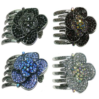 Set of 4 JCGY Hair Slide Crystal Sparkled Metal Hair Clamp 5A86104-1-4jetSapAmeCrys