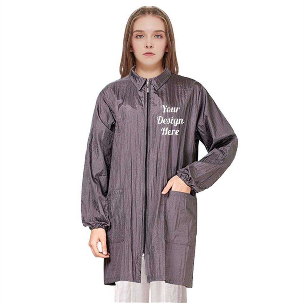 TopTie Custom Embroidered Hair Stylist Smock, Pet Grooming Haircut Hairdressing Barber Cape Shirt Jacket for Salon-Grey-L