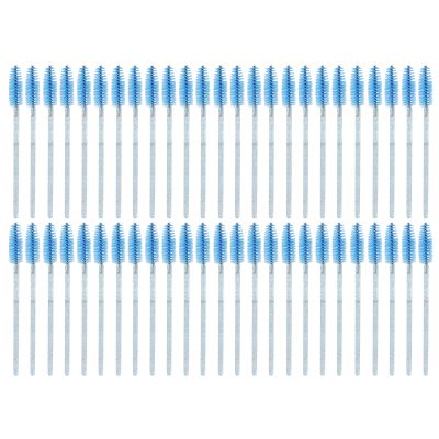 50Pcs/Pack Disposable Eyelash Mascara Brushes Wands Bendable Superfine Fiber for Eyelash Extensions Makeup Supplies (Blue)
