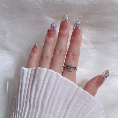 Light Rain Large Size Hand-made Press on Nails, 3D Gel UV Finished False nails with Design by Professional Manicurist