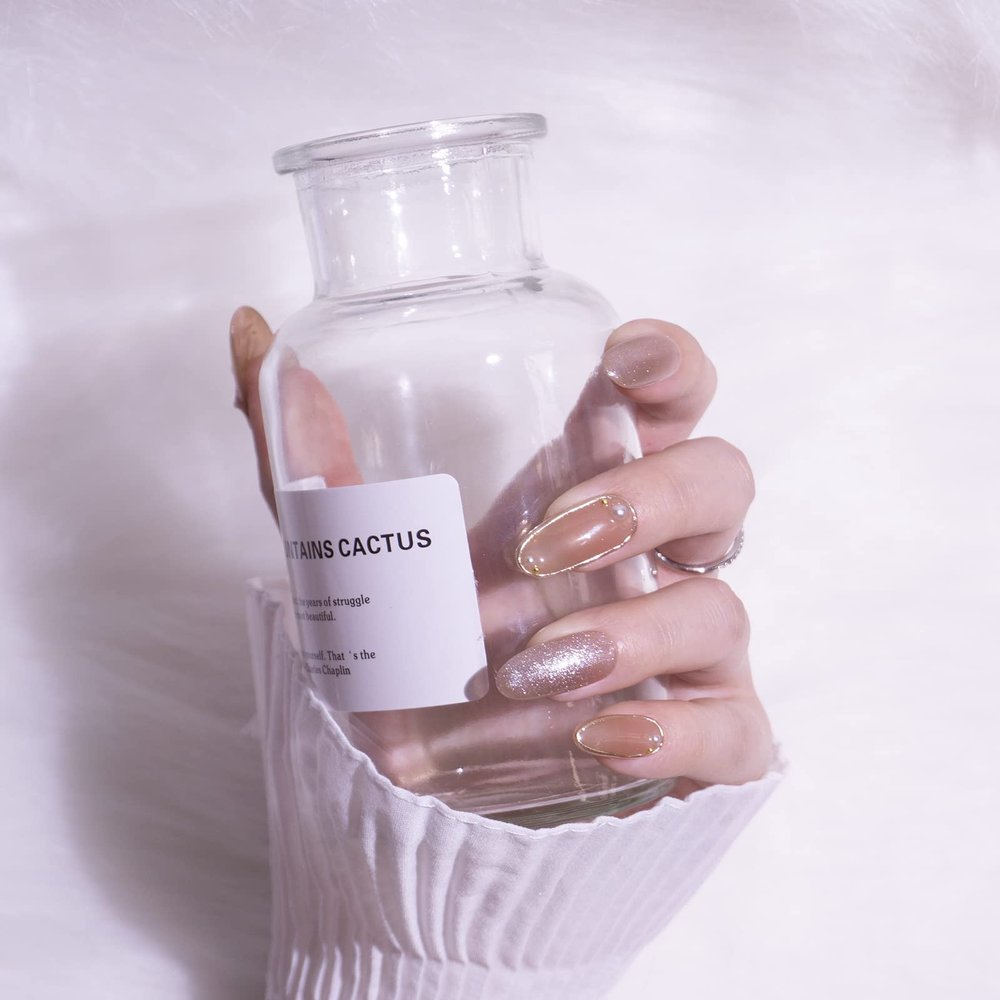 Light Rain Large Size Hand-made Press on Nails, 3D Gel UV Finished False nails with Design by Professional Manicurist