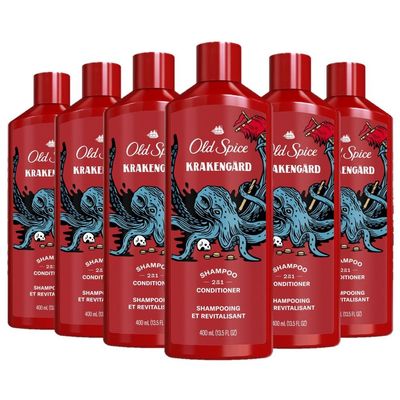 Old Spice Krakengard 2-in-1 Shampoo & Conditioner for Men, Healthier, Fuller, More Moisturized Looking Hair, 13.5 Fl Oz Each (Pack of 6)